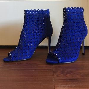 Blue suede Marc Fisher booties