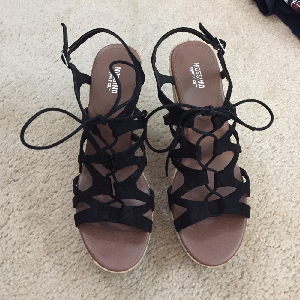 Black lace up wedges