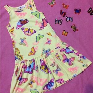 100% Cotton dress, yellow with butterfly print