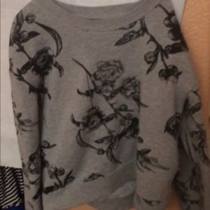 Grey crop sweater with black roses