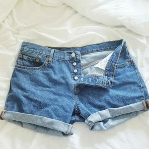 High waisted Levi's 501 button fly cut off shorts