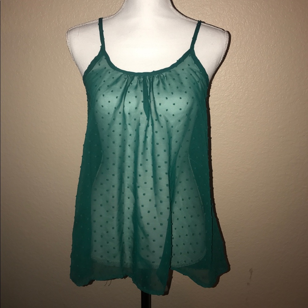 Sheer forest green polkadot spaghetti strap