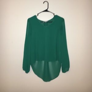 Size S Naked Zebra semi sheer forest green top
