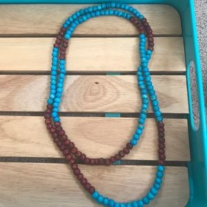 Turquoise and brown beaded long necklace