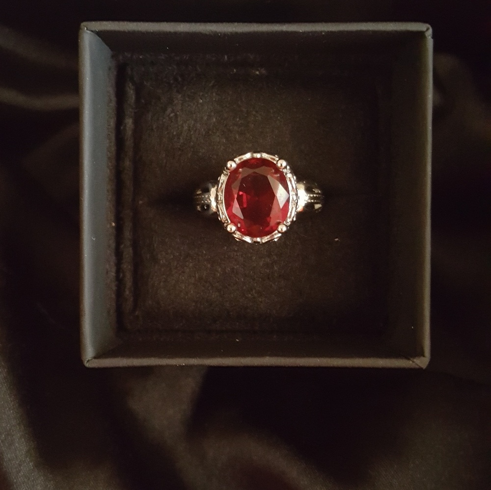 Red Stoned Silver Toned Ring