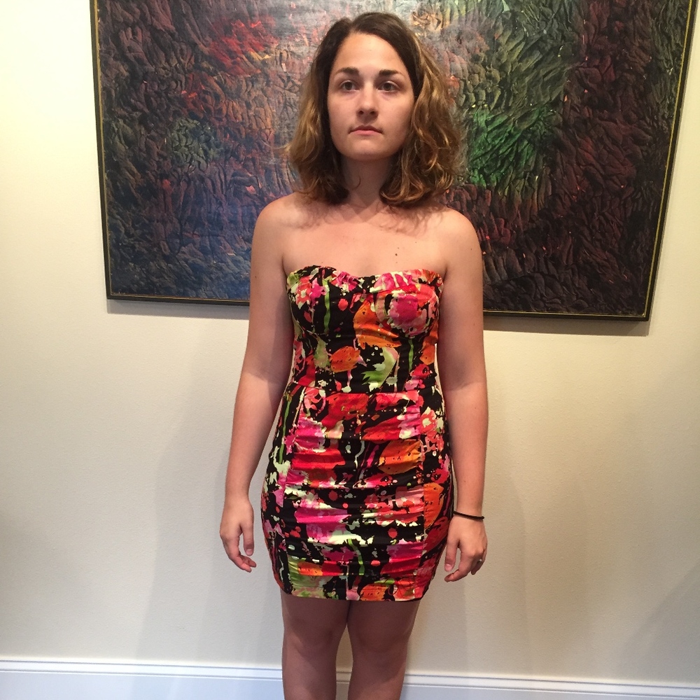 Forever 21 Patterned Body Con Strapless Dress