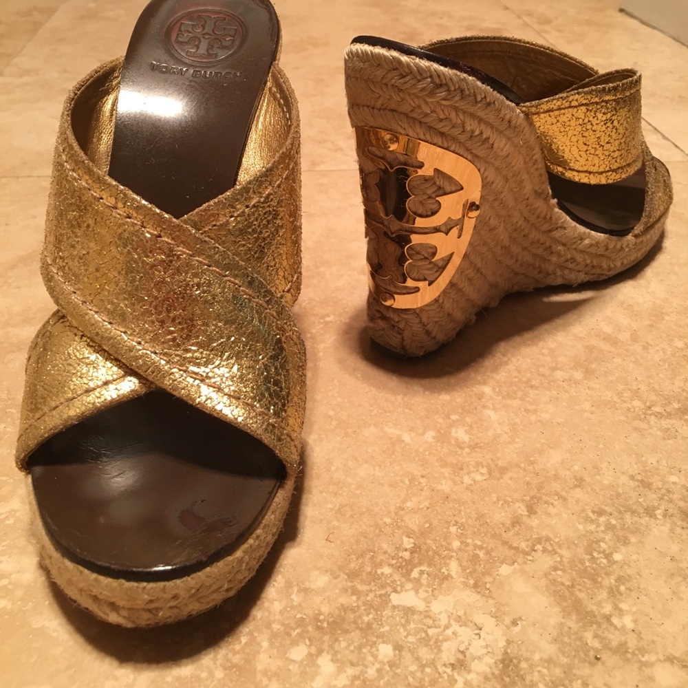 Gold espadrille slides