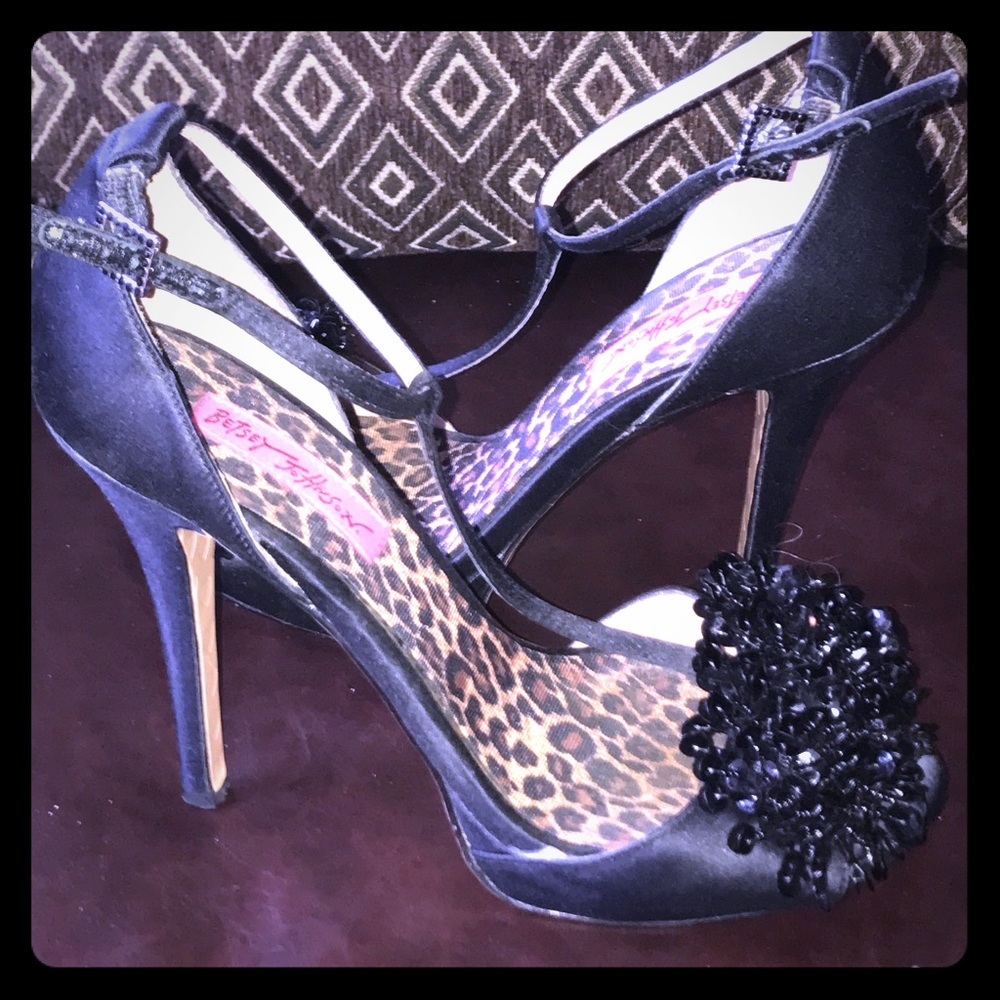 Black Satin T strap Betsey Johnson heels
