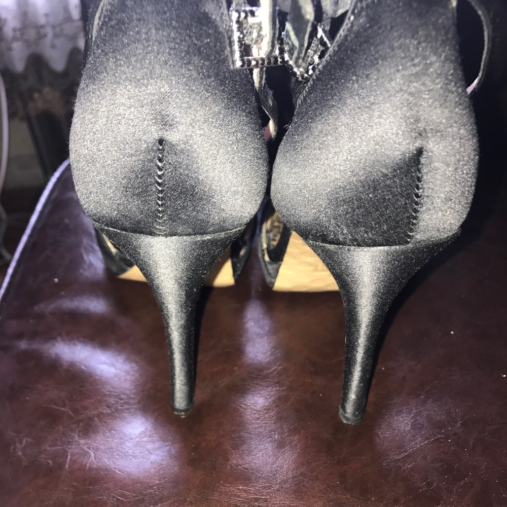 Black Satin T strap Betsey Johnson heels - Picture 3 of 5