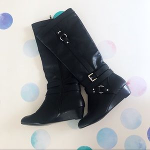 Black Wedge Faux Leather Boots