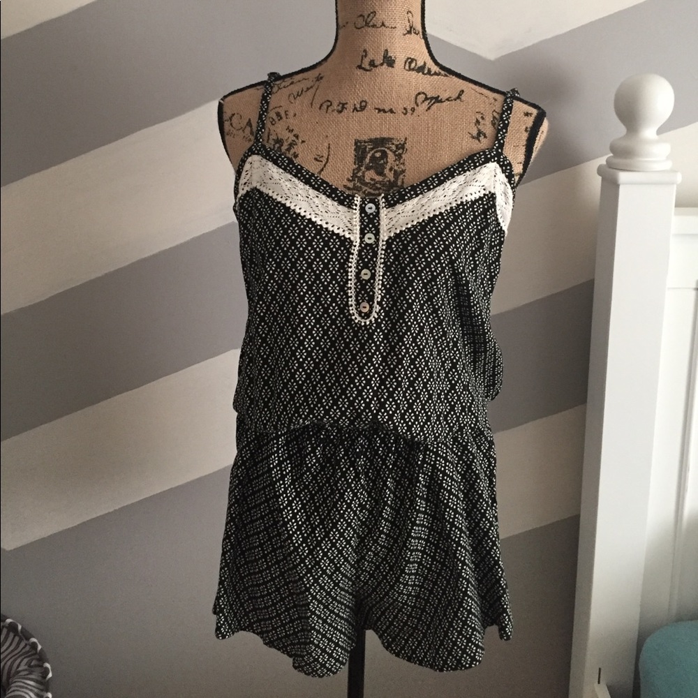 Black and white flowered romper