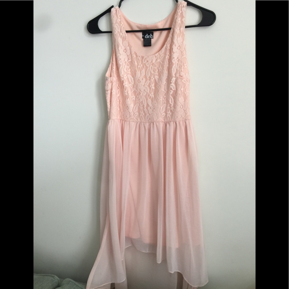 Deb high/low asymmetrical lace and chiffon dress