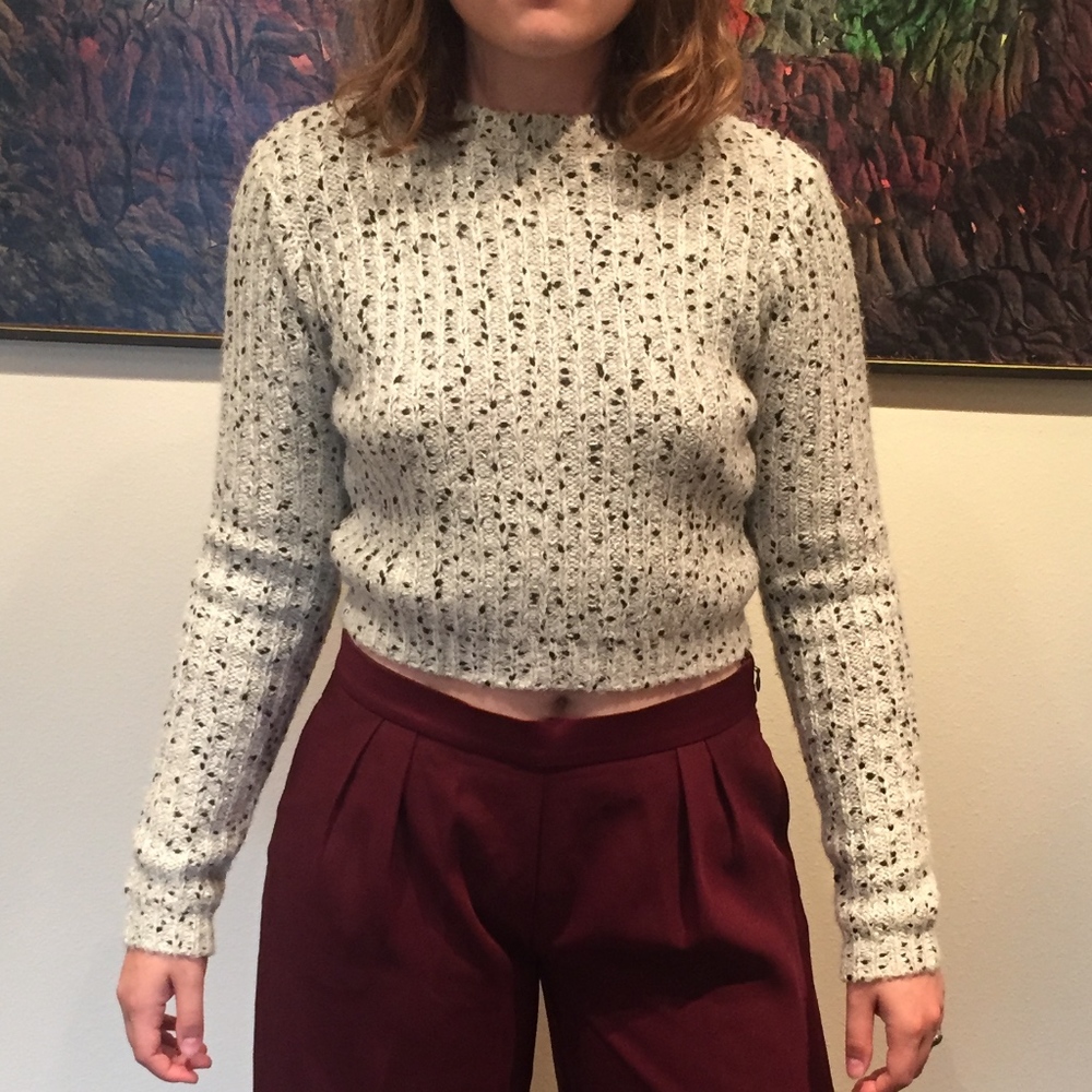 Nasty Gal White, Black, and Silver Cropped Sweater