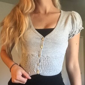 Button Up Short Sleeve Sweater Top