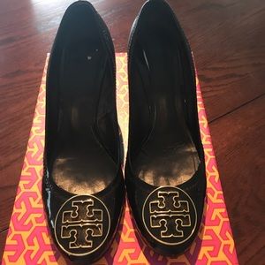 Tory Burch Black Patent Sophie Wedge