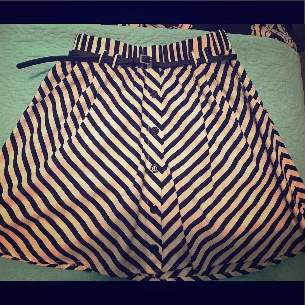 Striped Button Front High Waisted Skirt