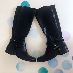 Black Faux Leather Riding Boots