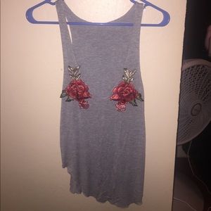 Grey rose embellished tank top