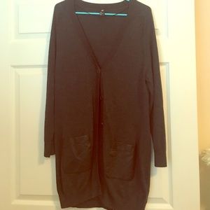 Oversized Cardigan with Faux Leather Pockets