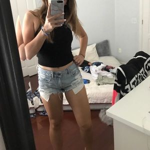 AEO light washed distressed jean shorts