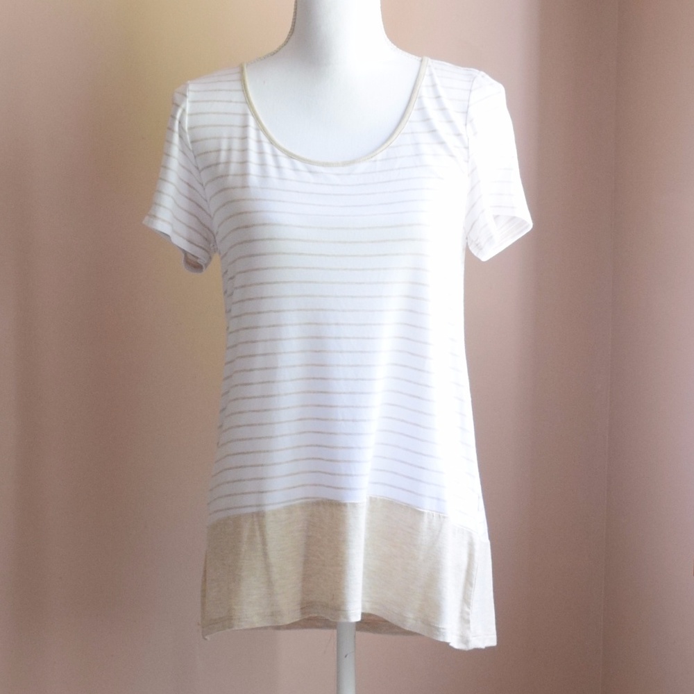 Jones New York Tan & White Stripe Colorblock Shirt