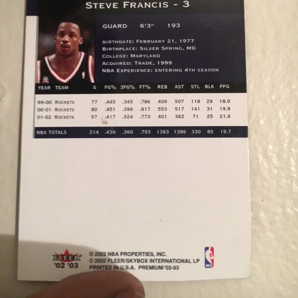 Collectible Steve Francis Card - Picture 4 of 4