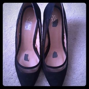 Black suede 2in heels with mesh accent