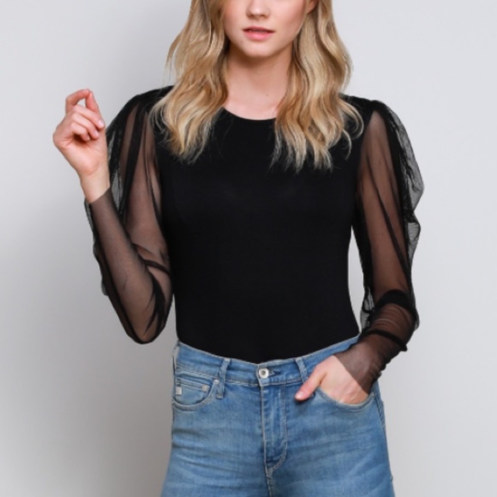 Mesh Balloon Sleeve Bodysuit