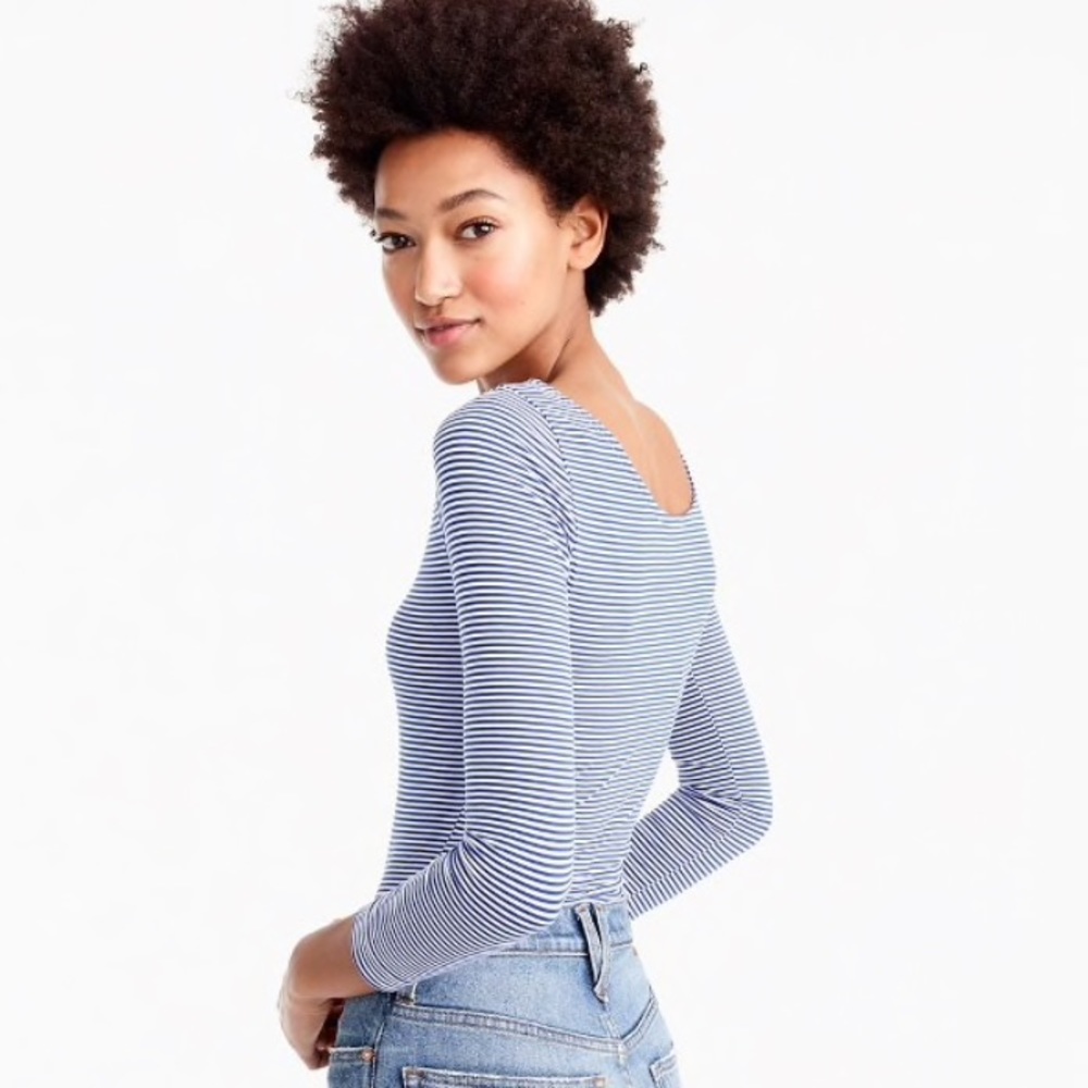 J. Crew Long Sleeve Blue and White Bodysuit