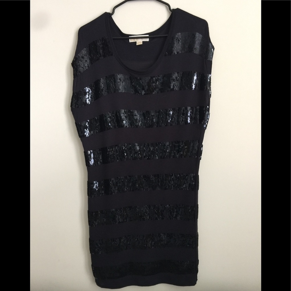 Michael Kors navy sequin stripped knit tunic dress