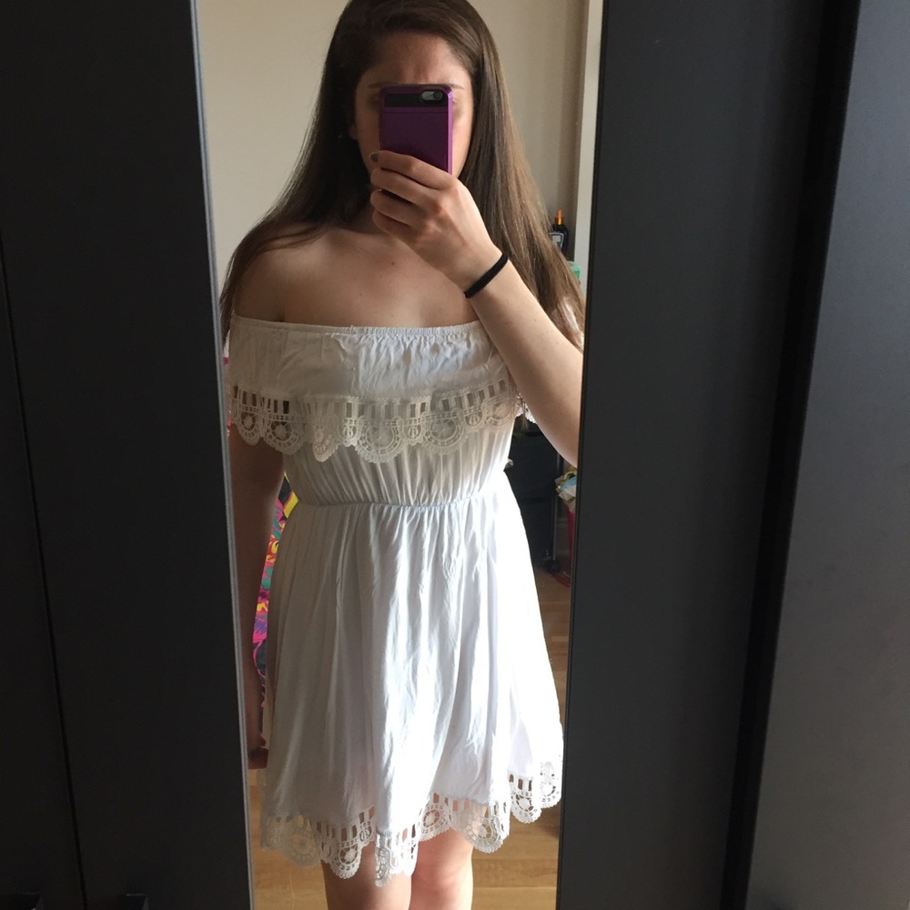 Off-the-shoulder crochet dress