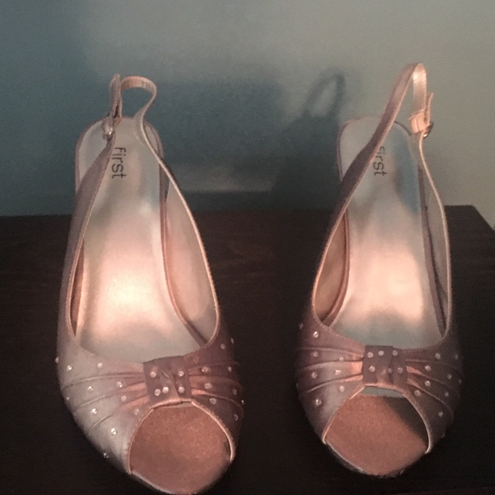 Silver Satin Sling Back Peep Toe Sandals