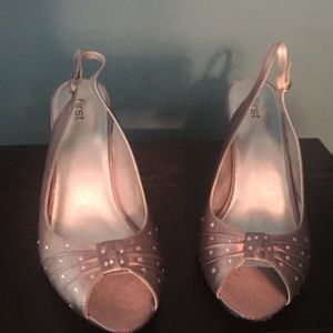 Silver Satin Sling Back Peep Toe Sandals