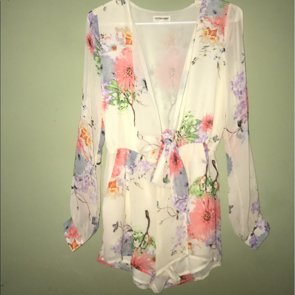 Tie front floral romper