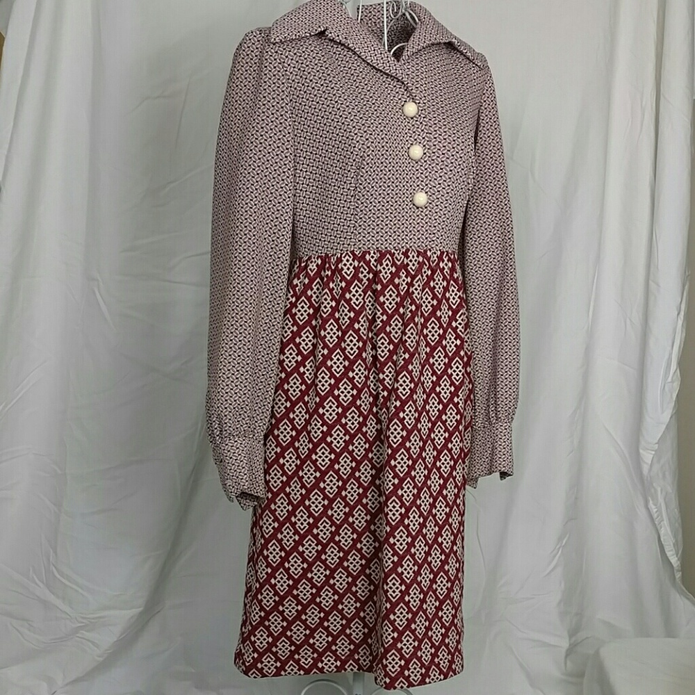Vintage Brenner Couture dress in brick & off white