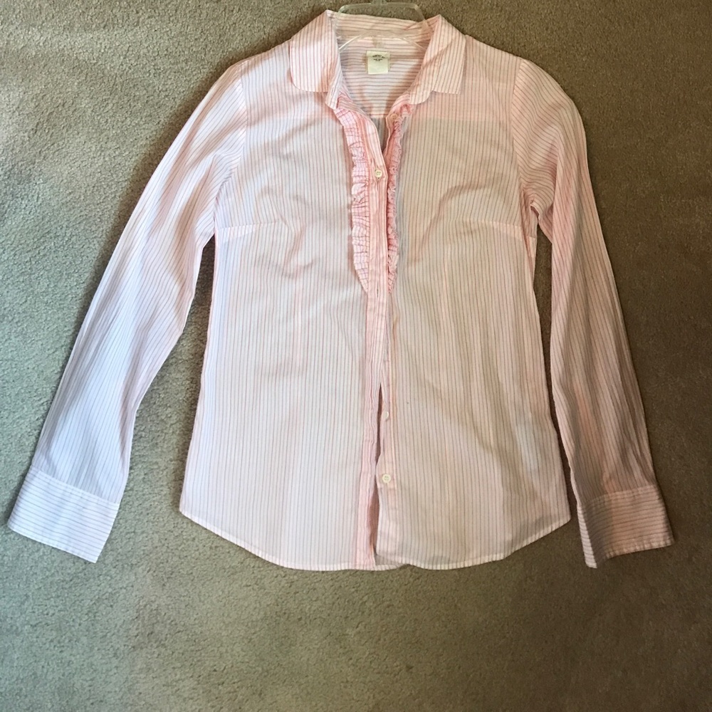 Size 2 Jcrew Perfect Shirt - Ruffle Pink Stripe