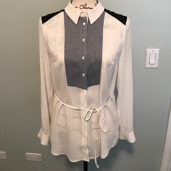 Anthropologie Tops - Maeve black, cream and chambrey Blouse.