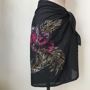 Embroidered, beaded, crochet edged sarong