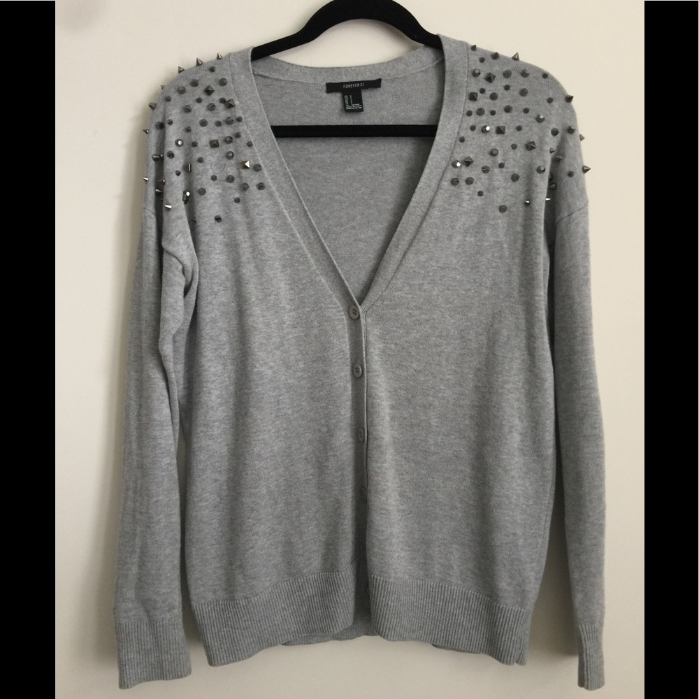 Forever 21 grey studded shoulder cardigan