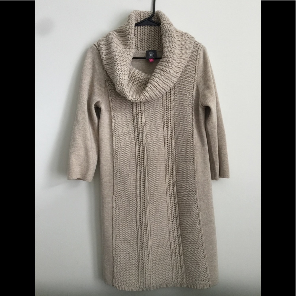 Vince Camuto turtle neck beige sweater shift dress