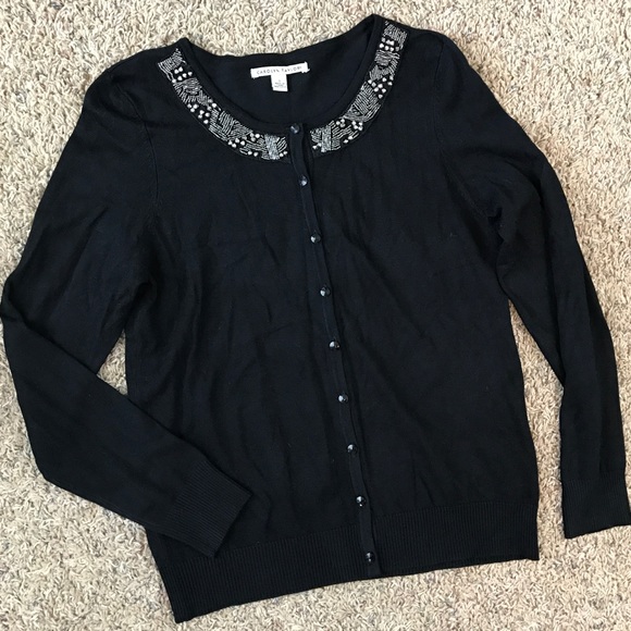 Carolyn Taylor Black Beaded Neckline Cardigan - Picture 3 of 9