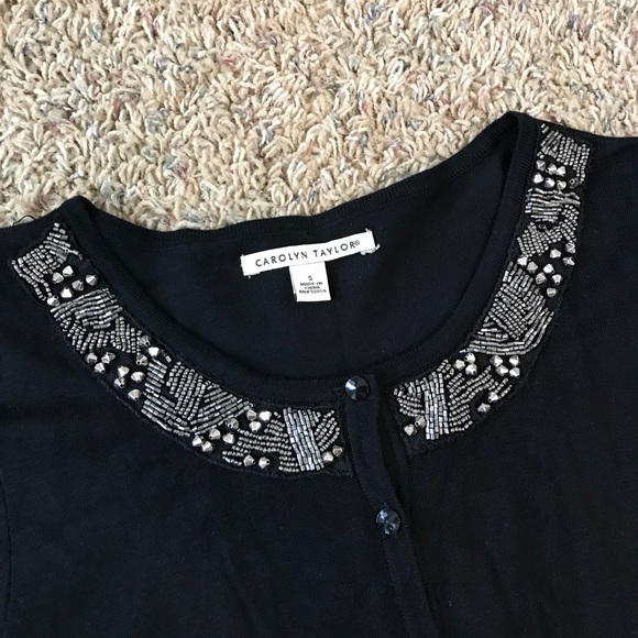 Carolyn Taylor Black Beaded Neckline Cardigan - Picture 4 of 9