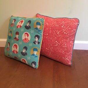 Two double sided vintage inspired throw pillows
