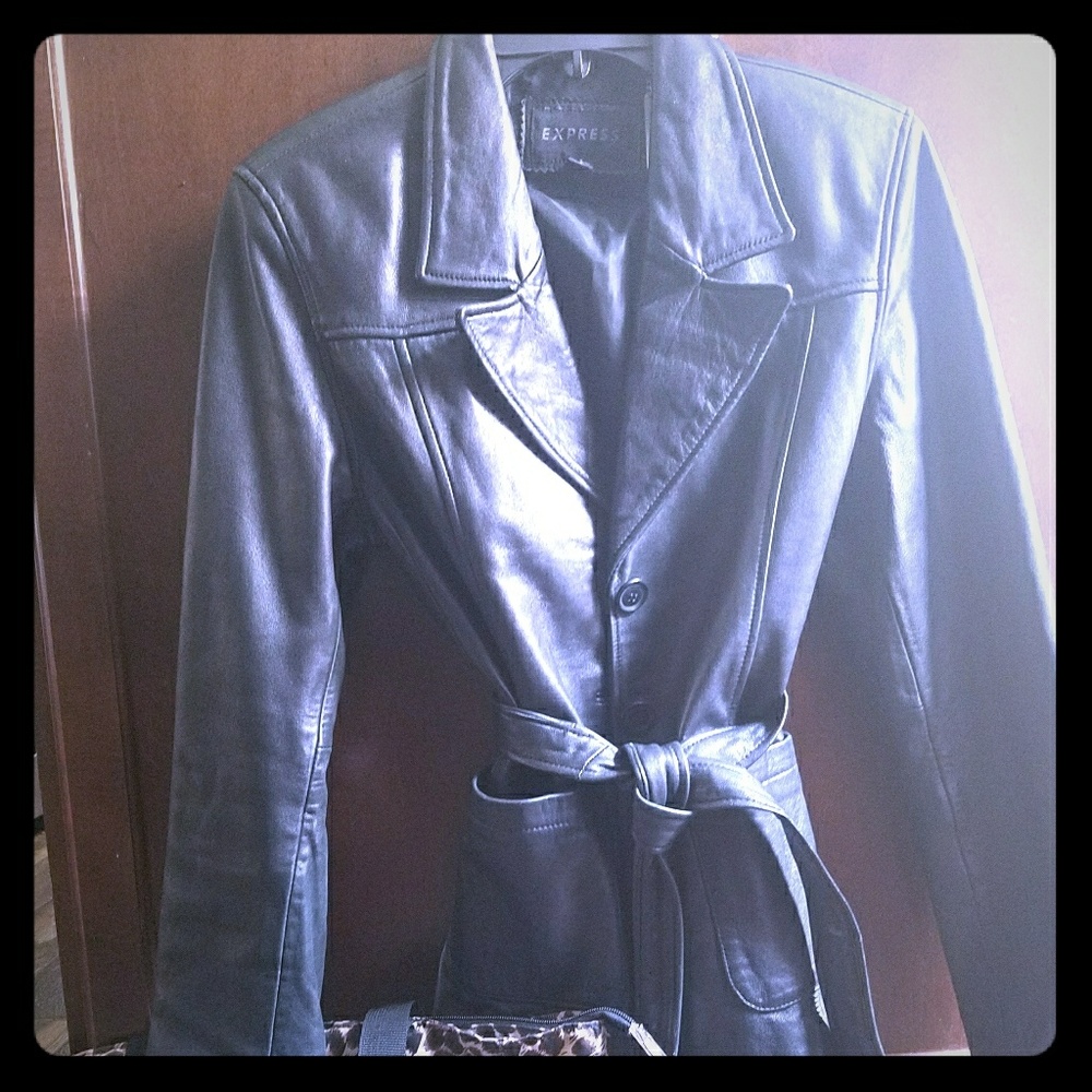 Black Leather Belted Blazer Styled Jacket