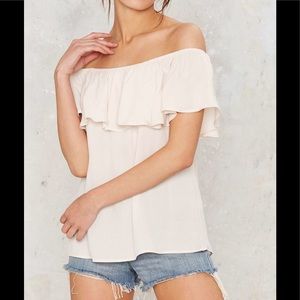 Nasty Gal Emory Park off the shoulder beige top