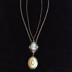 Antique silver cameo locket necklace