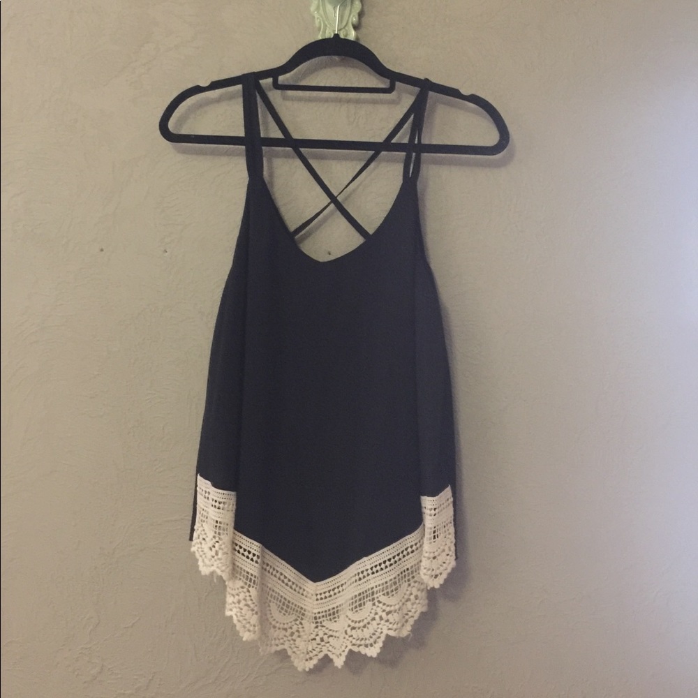 Black tank with cream lace