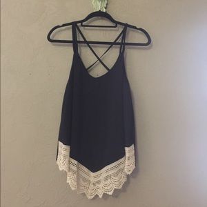 Black tank with cream lace