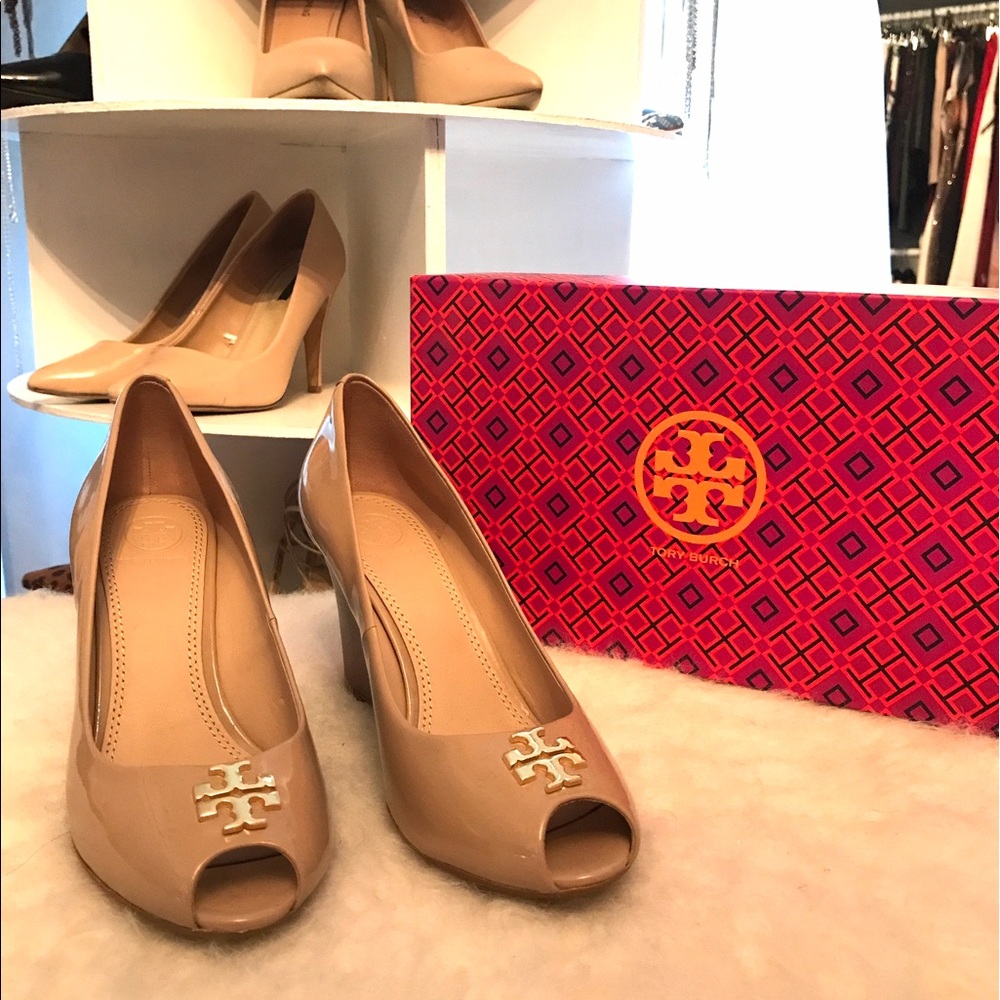 Tory Burch Nude Open Toe Wedges