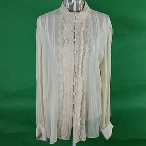 CHICO'S SHEER Ruffled lace SILK Blouse Size 3 (L)